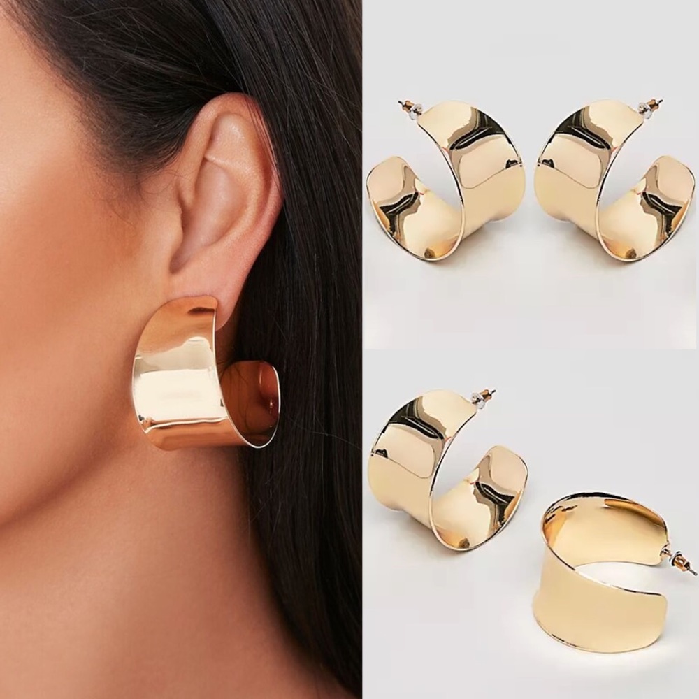 New Gold & Silver Flat Wide Hoop Earrings